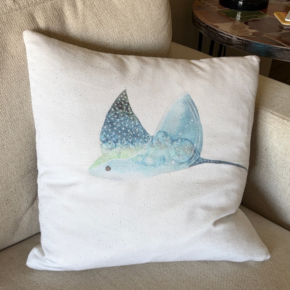 Decorative Pillow with Blue Stingray Design